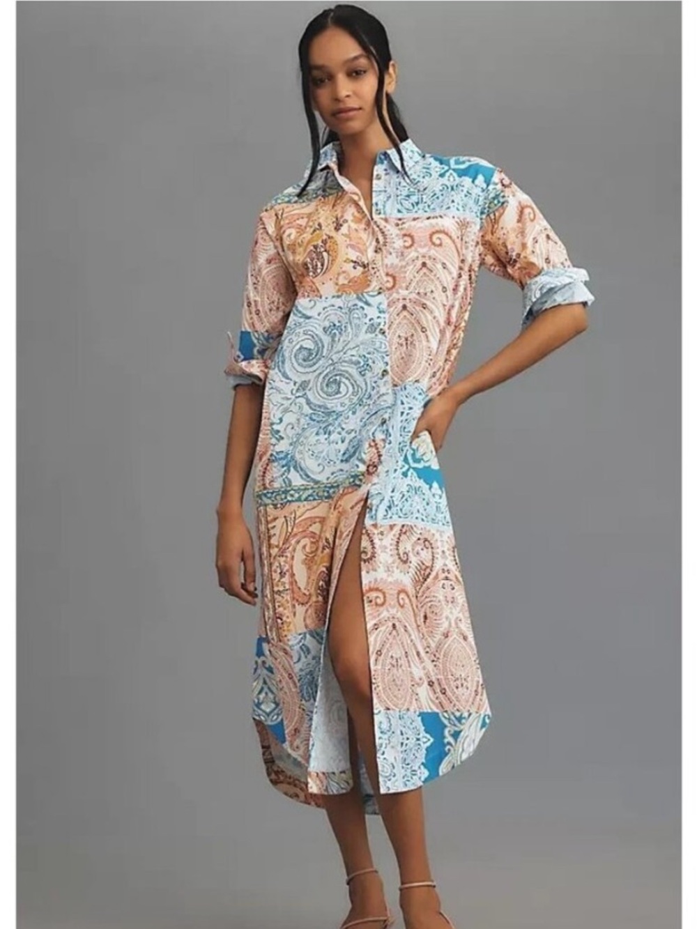 Anthropologie Maeve Soren Shirt Dress Patchwork Printed Size Small